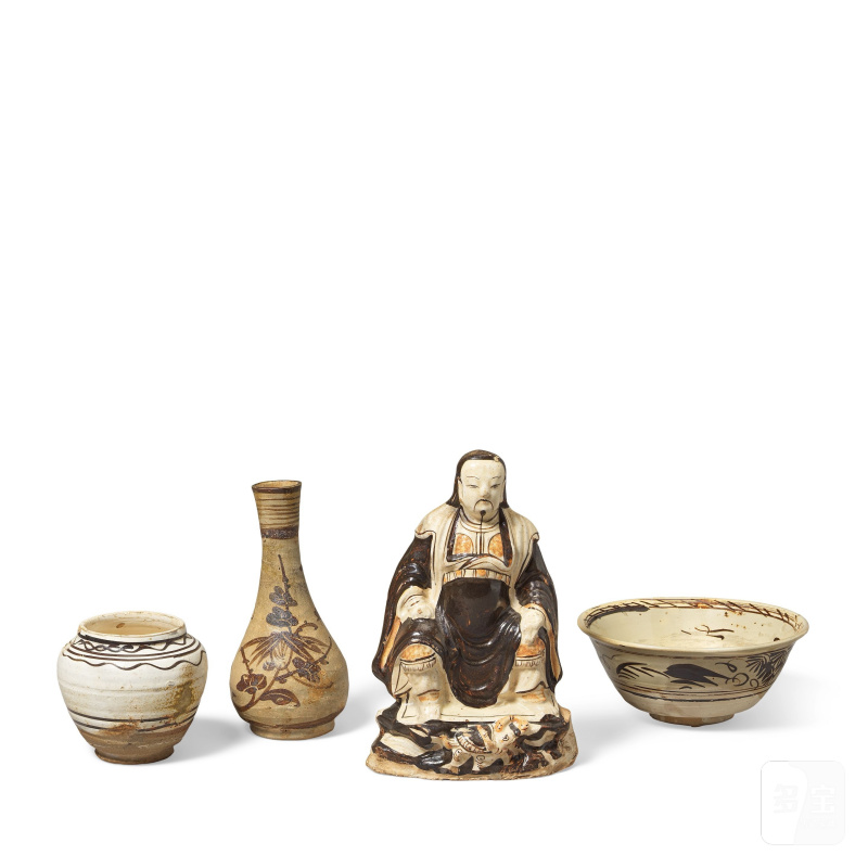 元/明 磁州窯真武大帝像及器皿三件 | A CIZHOU FIGURE OF ZHENWU AND THREE CIZHOU VESSELS - 图3